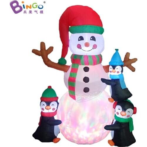 Customized 3m 10ft Inflatable Christmas Snowman With Little Penguin For Xmas Art Craft Decoration Toys