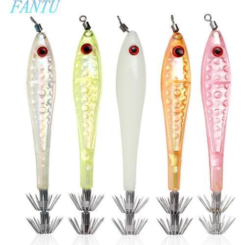 FANTU Artificial Squid Lure 6g/10cm Luminous Sea Fishing Rock Fishing Umbrella Hook Squid Jigs Tackles