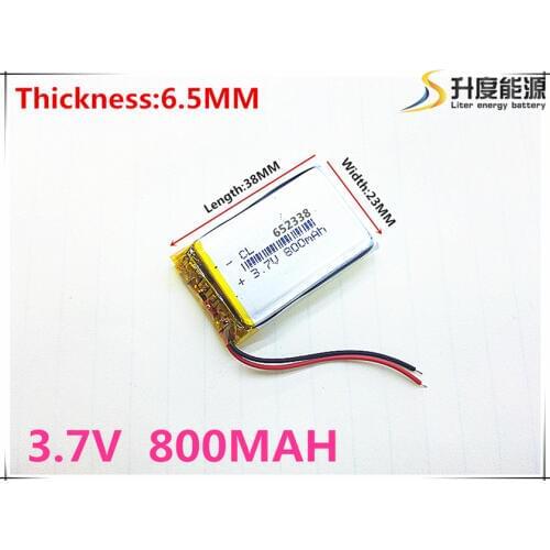 3.7V lithium polymer battery 6.5*2338 652338 800mAh MP3 MP4 GPS Bluetooth 6.5*23*38mm lithium battery small stereo bluetooth GPS
