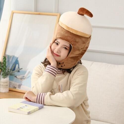 Cute Cartoon Plush Animal Cow Tea Shape Cap Warm Beanie Hat Earflap Winter Women Mens Children Kids Boys Girls Cosplay Costume