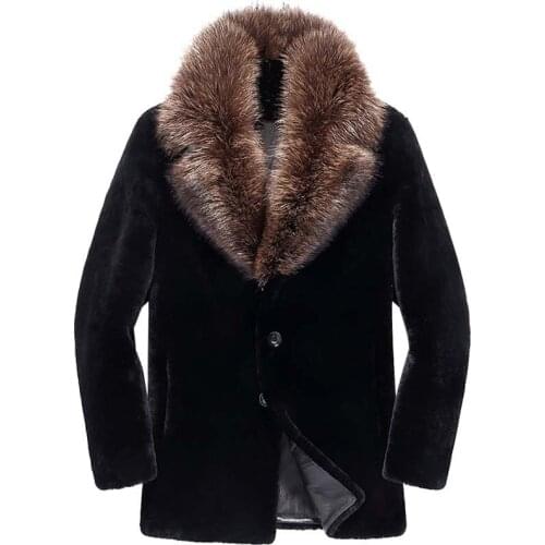 Mens Winter Jacket Real Sheep Shearling Coat Men Clothes 2020 Raccoon Fur Collar Warm Jackets Plus Size DXL1642 MY1802
