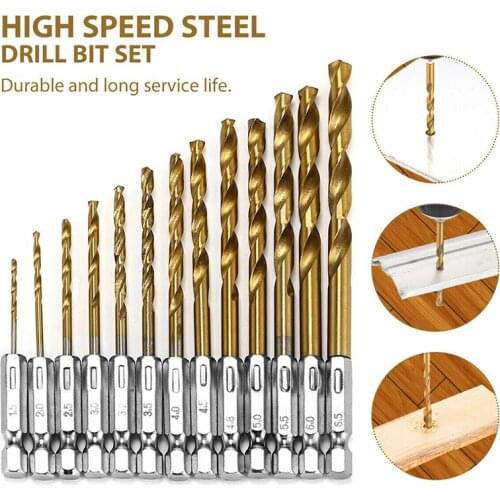 HSS 1/4" Hex Shank Twist Drill Tool Set Electric Drill Screwdrive Quick Change Drills 13Pcs Twist Drill Bit Kit Titanium Coated