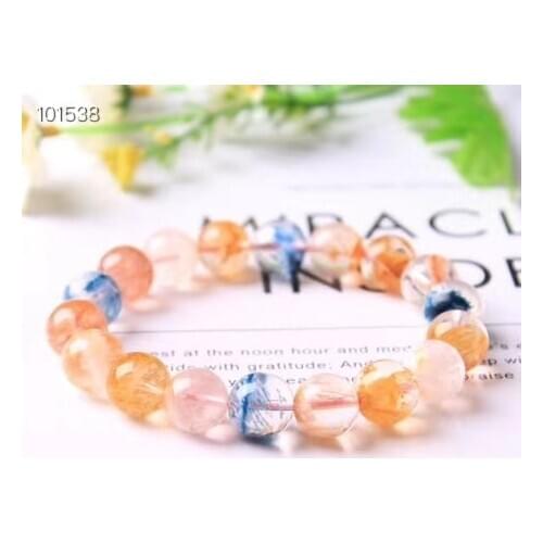 Natural Sericite Snow Phantom Quartz Orange White Blue Bracelet 12mm Crystal Round Bead Stretch Natural Quartz Bracelet AAAAA