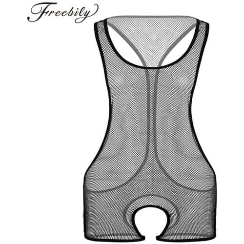 Mens Wetlook Lingerie Nightwear Bodycon Sheer Fishnet Crotchless Bodysuit Costumes Open Crotch Sissy Gay Sexy Clubwear