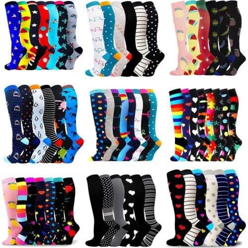 6 Pairs Compression Stocking Women Knee High Edema Anti Fatigue Diabetes Varicose Veins Summer Running Sports Compression Socks