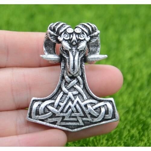 Nostalgia Norse Wiccan Ram With Valknut Symbol Amulet Thor Hammer Wicca Witchcraft Goat Viking Mjolnir Pendant Necklace Talisman