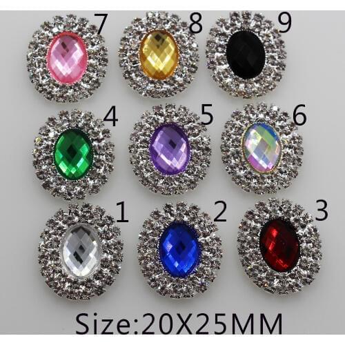 2018 New 10Pc oval Double row rhinestone button Brass metal button Wedding Invitations Decorate hair flower center scrapbooking