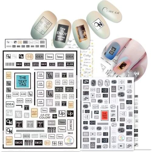 Newest CA017 018 lable and letter design nail art sticker decal stamping back gule DIY decoration for nail wraps