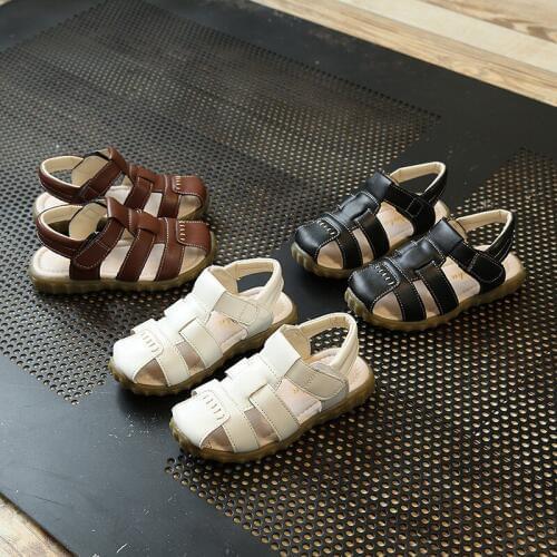 2020summer new fashion student baotou simple beef bottom anti-skid boys leather sandals