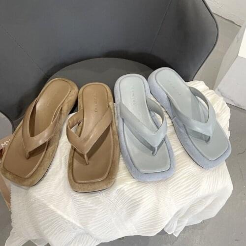 2021 Summer New Fashion Korean Version Of All-Match Flip Flops Net Red Thick-Soled Slippers For WomenS Outer Wear