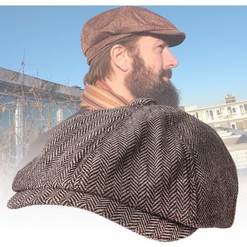 New Men Woolen Beret Newsboy Hats Peaky Spring Autumn Retro Herringbone Octagon Cap Women Casual Stripe Berets Gatsby Flat Hat