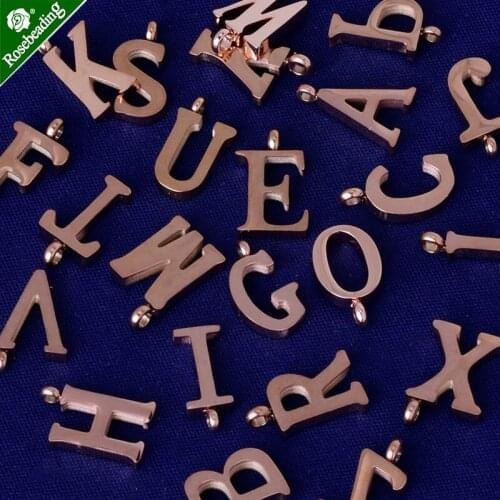 Stainless steel rose gold Letter Pendant Charm Letter Name necklace bracelet diy personalize jewelry a-m,sold 1pc/lot