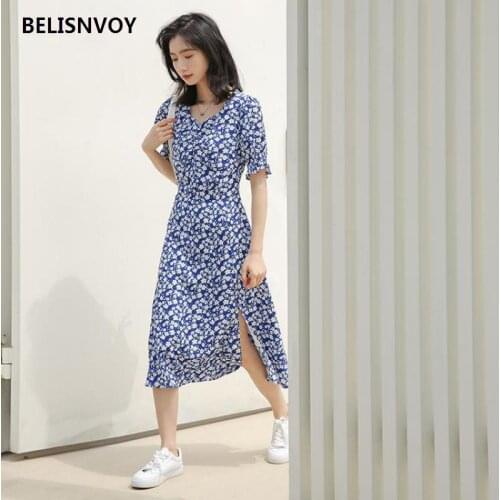 French Women Sexy Puff Sleeve Split Dress Office Lady Korean Chic Summer Elegant Chiffon Dress Square Collar Fairy Boho Vestidos