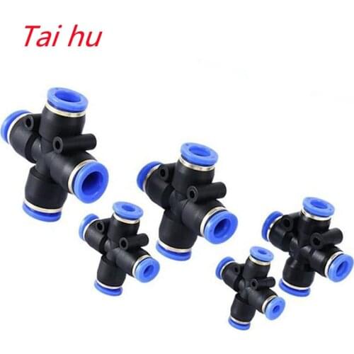 PZA 4 6 8 10 12mm Air Fitting 4-Way Cross Shaped Splitter Push in Pneumatic Tube Connector Quick Fittings