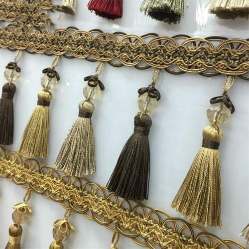 Luxury 16Yards/Lot 12.5cm Wide Acrylic Beads Curtain Lace Accessories Tassel Fringes Trim Ribbon DIY For Sofa Valance Decor