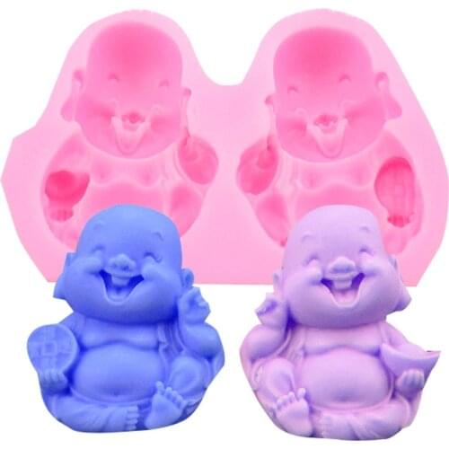 Kitchen Buddha Smiling Face Silicone Mold Creative Pink Cake Mould Candle Soap Molds DIY Making Craft Home Baking Tools