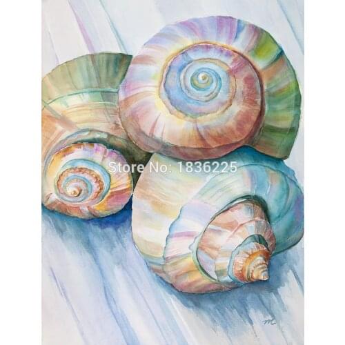 Modern wall art home decoration seashell andscape oil painting canvas painted frameless shells on beach landscape paintings