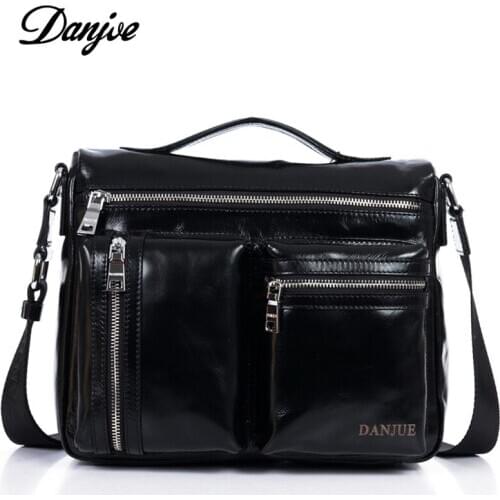 DANJUE Luxury genuine leather men bag brand handbags vintage male shoulder messenger bags business men briefcase laptop