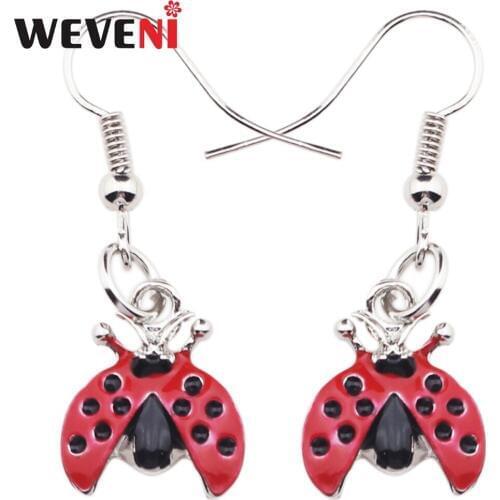 WEVENI Alloy Enamel Cute Beetle Ladybug Insect Earrings Dangle Drop Novelty Cartoon Jewelry For Girls Women Teens Gift Wholesale