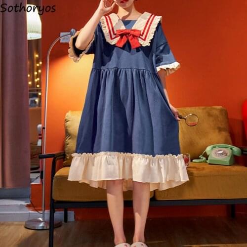 Women Nightgowns Short Sleeve Sweet Ruffles Lovely Trendy Loose Casual Elegant Bow Teens Sleepwear Students Cozy Ulzzang Fairy