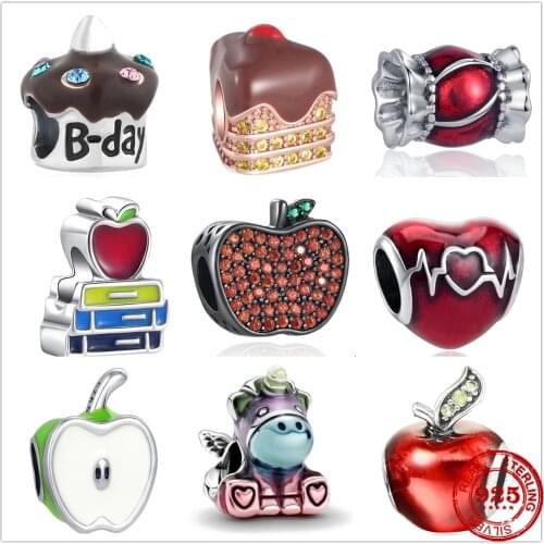 Suitable for original Pandora charm bracelet 925 sterling silver Cake Apple Candy Heart beads ladies jewelry making Berloque