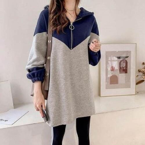 Autumn and winter new loose loose color matching thickened long-sleeved mid-length womens sweater skirt casual thin jacket