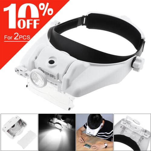 11.5X Headband Eyeglass Magnifier 6 Amplification Ratio Adjustable Magnifying Glass with 3 LED Light for Drawing Handicraft