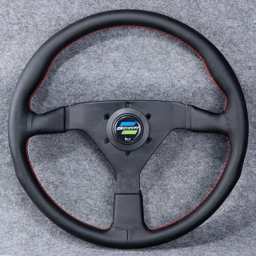 14inch/350mm Spoon Sport Black Genuine Leather Drift Sport Steering Wheel