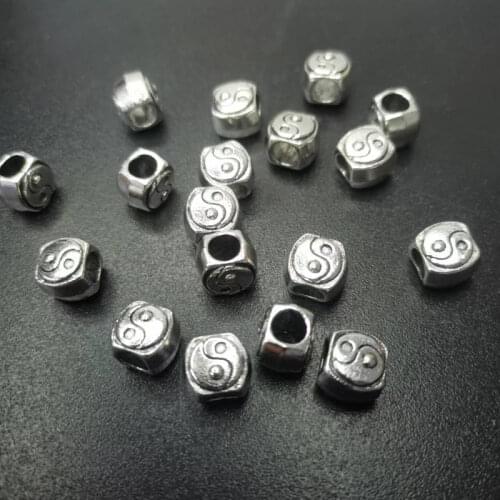 25pcs Antique Silver Plated Yin Yang Taichi Big Hole Alloy Beads Fit European Bracelet Jewelry DIY