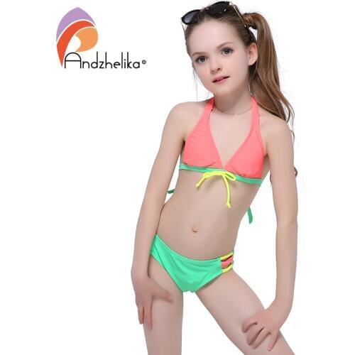 Andzhelika 2021 Summer Girls Bikini Cute Bow Two-Piece Suits Children Swimwear big Bottom Swimming Suit Kid Bathing Suit