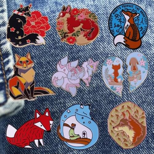 Cute Fox Small Animals Cartoon Brooch Metal Enamel Lapel Badge Collect Denim Jacket Backpack Pin Children Fashion Jewelry Gifts