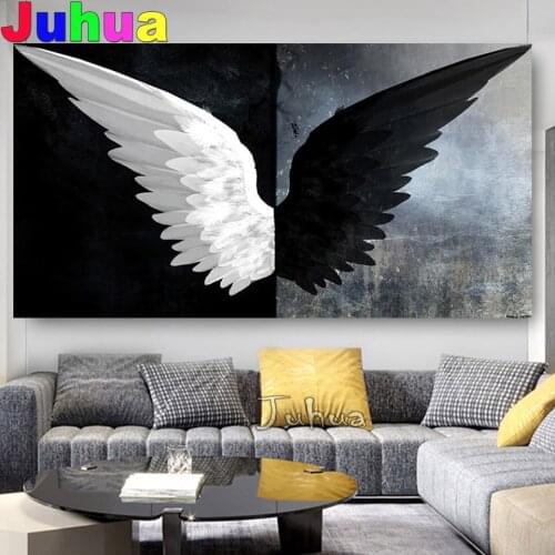 Black White Angel Wings Diamond painting Big Size 5 d cross stitch Diamond mosaic Full Square 3d diamond embroidery Round drill