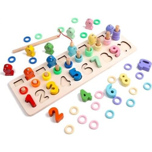 Baby Educational wooden fishing toy colorful magnetic fishing game for kids baby number learning baby fishing toys gift for kids