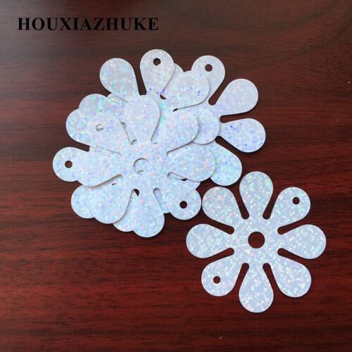 55 mm eight petals flower holographic white spangles 150 pcs per lot for headwear decoration