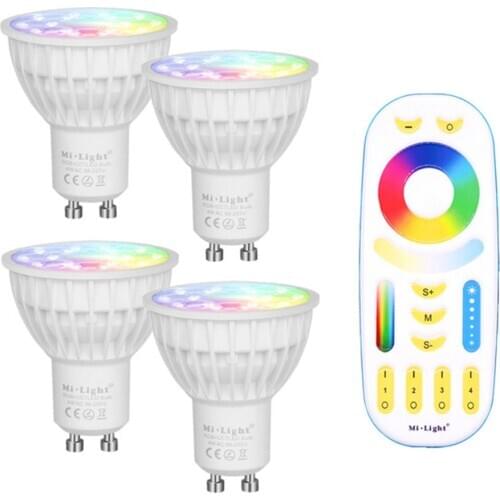 GU10 4W Mi Light Dimmable Led Bulb RGB CCT (2700-6500K) Lamp Indoor Decoration + 2.4G RF LED Remote Control Home lighting
