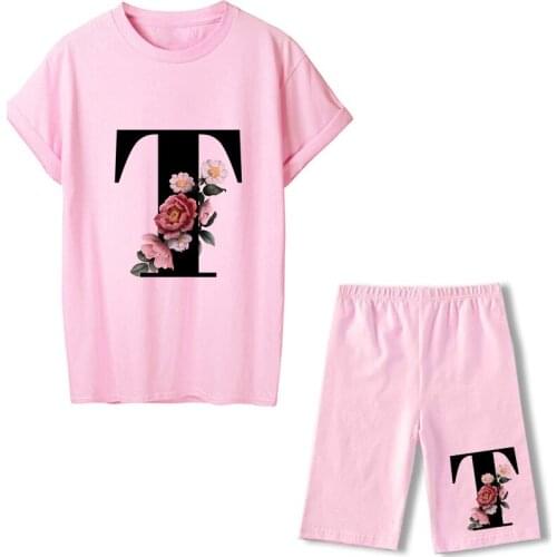 Summer Two Piece Sets Women Letter Printed Casual Biker Joggers Sexy Outfit T Shirts+Shorts Ensemble Femme Short Sleeve O-Neck