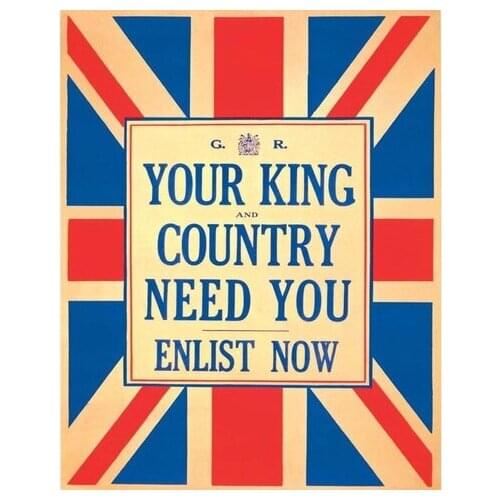 World War Propaganda Your King And Counrty Needs You Metal Tin Sign Wall Plaque Large :12X 8 Inches