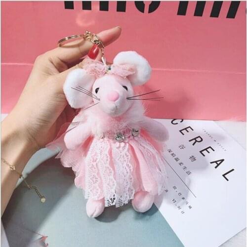 Cute Plush Awning Skirt Creative Cartoon Mouse Keychain Pendant Doll Female Car Bag Keychain Pendant New Year Gift Car Interior