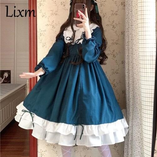 Sweet lolita dress vintage printing lace angel lace bowknot high waist victorian dress kawaii girl gothic lolita op cos loli