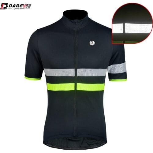 DAREVIE Cycling Jersey Men Reflective Cycling Short Sleeves Jersey 4 Back Pockets Breathable Cool Max MTB Road Bike Clothing