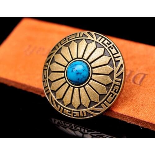 Lot 10pc Antique Bronzer Sun Flower Engraved Turquoise Metal Conchos Button For Belt Leathercraft Saddles Decoration
