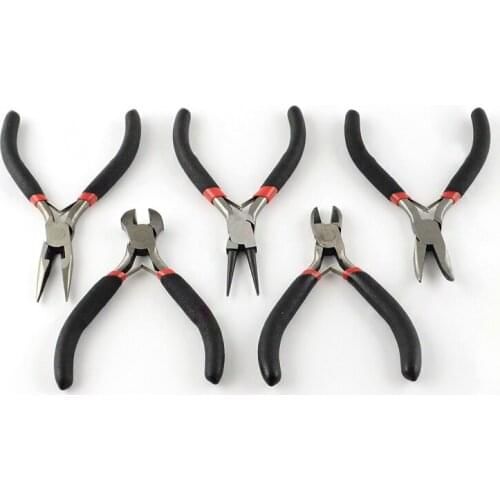 5pcs 45# Steel Jewelry Plier Sets Wire-Cutter Plier Round Nose & Side Cutting Bent Nose & End Cutting Plier 20x33.5x5.5cm