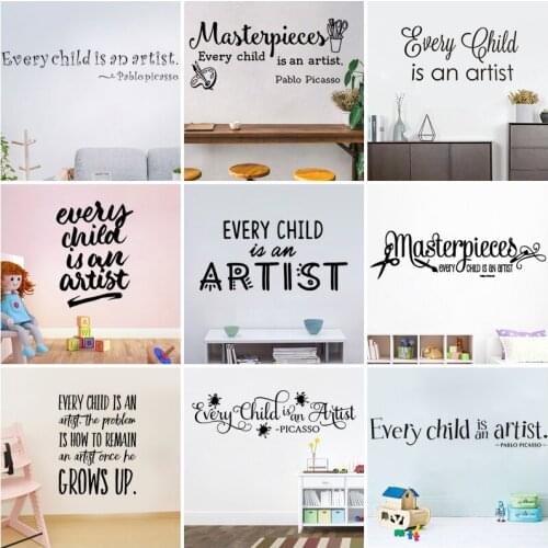 Every child is an artist Quote Vinyl Wall Stickers Inspiring Home Decor Kids Room Art Mural Wall Decal Gift Removable