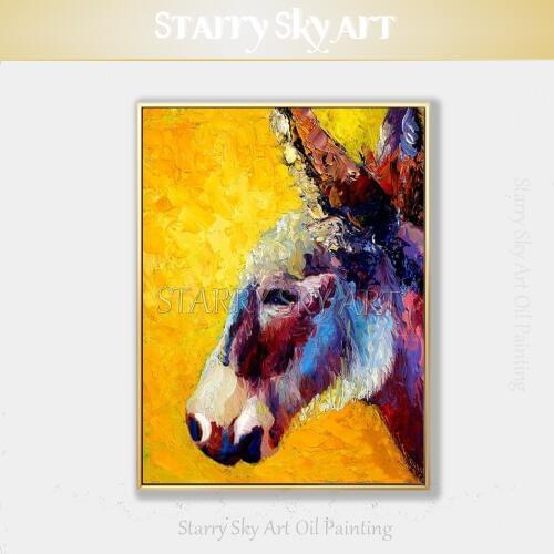 Gifted Artist Pure Hand-painted High Quality Thick Paints Knife Painting Donkey Oil Painting Funny Donkey Animal Oil Painting