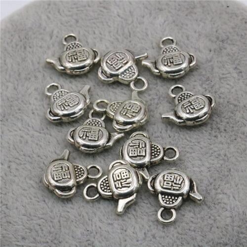 10PCS Hot Necklace Bracelet Pendant Accessories Women Jewelry Making Copper Metal Lucky Kettle DIY Loose Finding Pendant 14x13mm