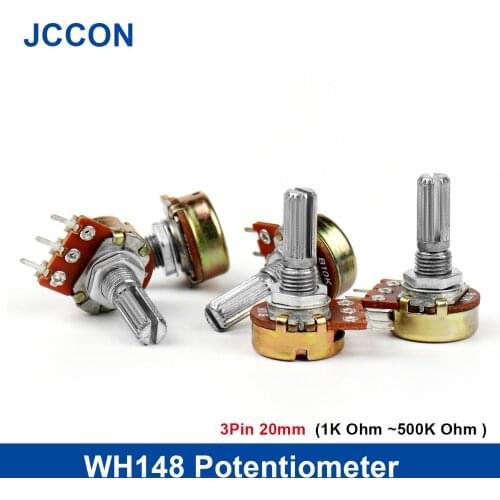 5Pcs WH148 B1K B2K B5K B10K B20K B50K B100K B500K 3Pin 20mm Shaft Amplifier Potentiometer 1K 2K 5K 10K 50K 100K 500K