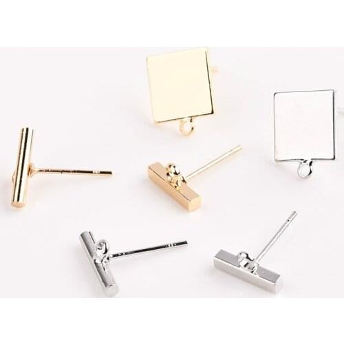 Simple a horizontal square earring earrings material bag DIY brass environmentally friendly electroplating ear jewelry