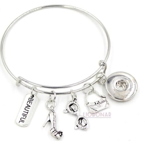 Adjustable Wire Bangle Lady High Heel Shoes Handbag Bracelet Gifts Pulsera Women Snap Jewelry