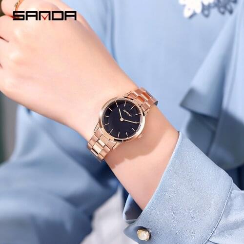 SANDA Rose gold Steel Watches Women Quartz Watch Top Brand Luxury Casual Clock Ladies Wrist Watch Relogio Feminino P1051