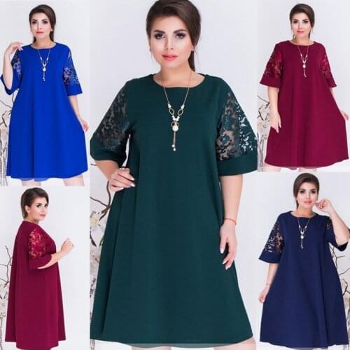 6XL Plus Size Dress Women Summer Sundress Lace Hollow Out Work Casual Beach Half Sleeve Dresses Vestidos
